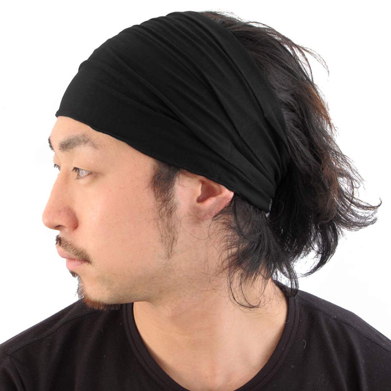 CHARM Black Japanese Bandana Headbands for Men and Women â€“ Comfortable Head Bands with Elastic Secure Snug Fit Ideal Runners Fitness Sports Football Tennis Stylish Lightweight L - Image 1